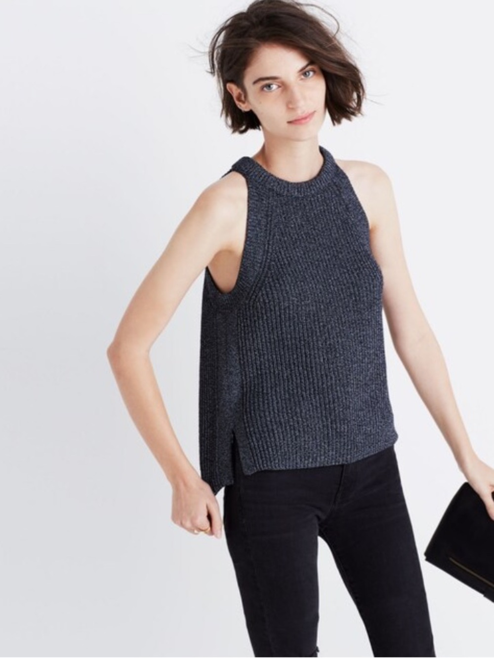 Madewell Valley Charcoal Ribbed Knit Halter Sweater Tank